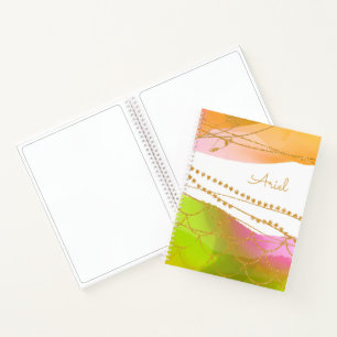 Watercolor Mermaid Pattern NAME Modern Beach Her Notebook