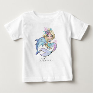 Watercolor Mermaid Personalized Baby Girl Baby T-Shirt