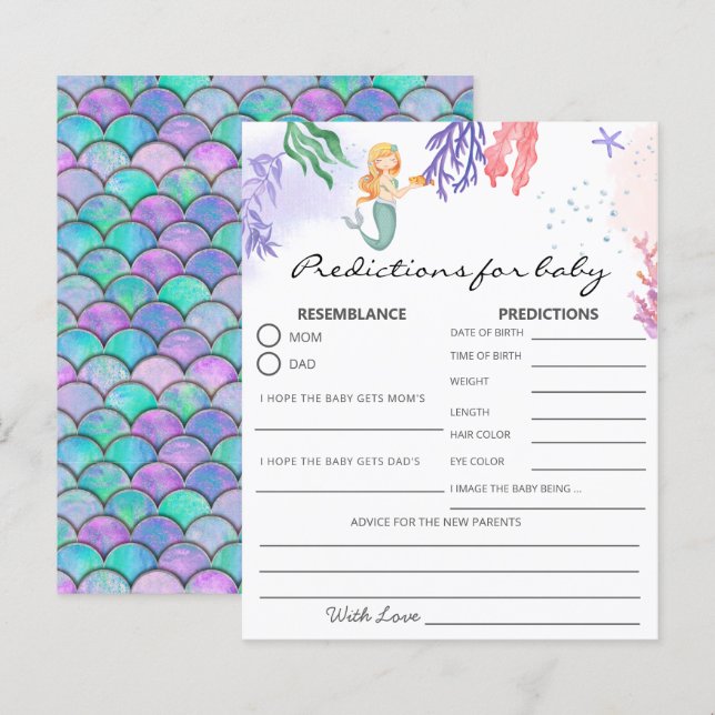 Watercolor Mermaid Prediction Baby Shower Game (Front/Back)