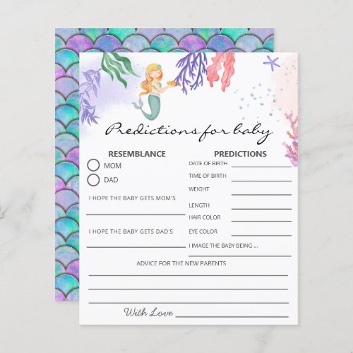 Watercolor Mermaid Prediction Baby Shower Game