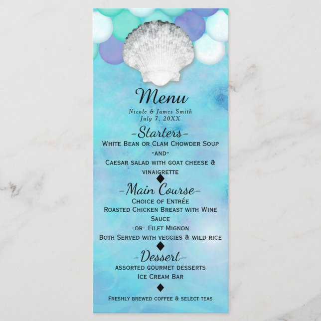 Watercolor Mermaid Scales Birthday Party Menu Card (Front)