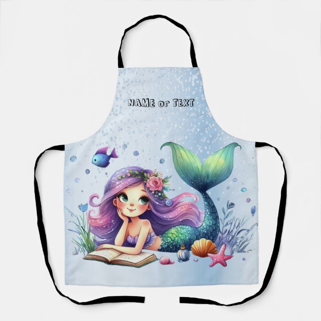 Watercolor Mermaid Sea Life Cute Beautiful Apron (Front)