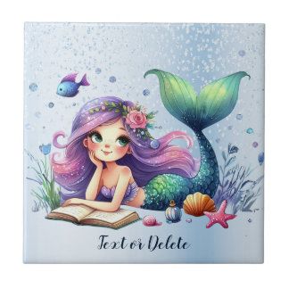 Watercolor Mermaid Sea Life Cute Beautiful Ceramic Tile