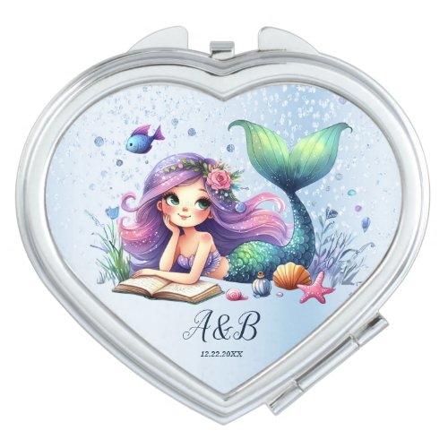 Watercolor Mermaid Sea Life Cute Beautiful Compact Mirror