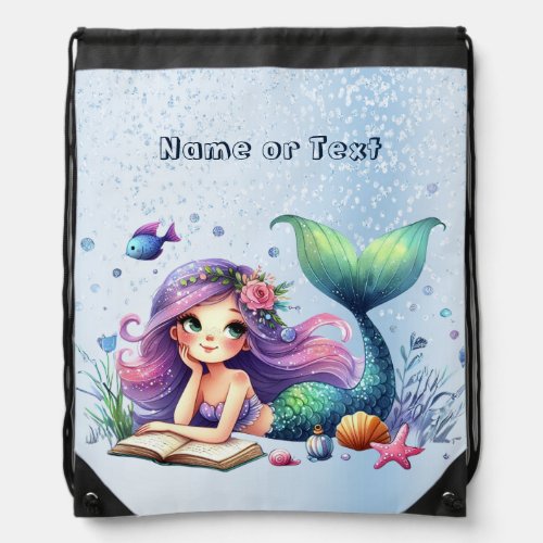 Watercolor Mermaid Sea Life Cute Beautiful Drawstring Bag