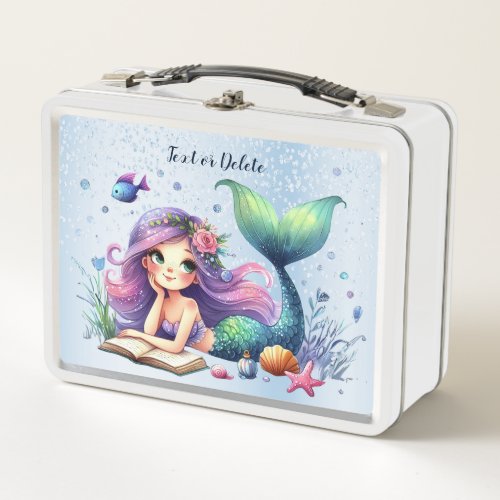 Watercolor Mermaid Sea Life Cute Beautiful Metal Lunch Box