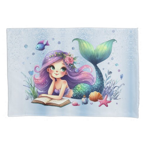 Watercolor Mermaid Sea Life Cute Beautiful Pillow Case