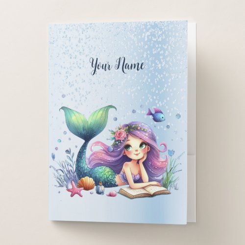 Watercolor Mermaid Sea Life Cute Beautiful Pocket Folder