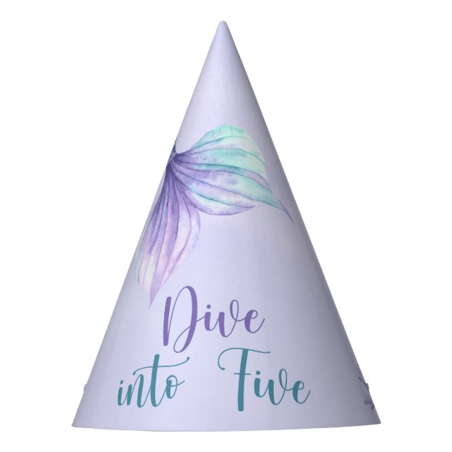 Watercolor Mermaid tail 5th birthday party Hat (Front)