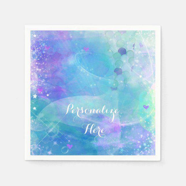 Watercolor Mermaid Tail Birthday Party Custom Napkins (Front)