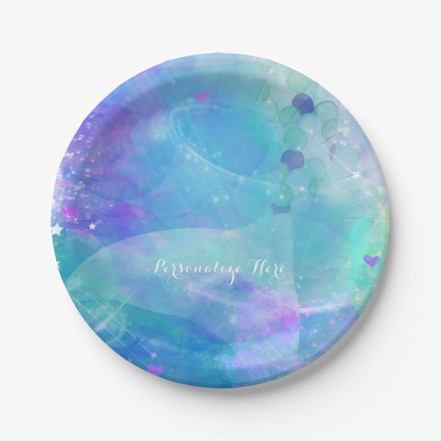 Watercolor Mermaid Tail Birthday Party Custom Paper Plates (Front)