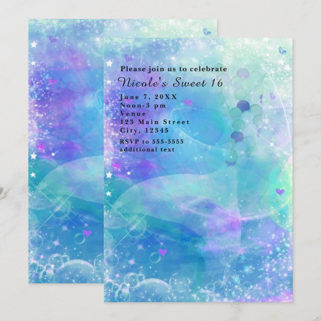 Watercolor Mermaid Tail Birthday Party Invitations (Front/Back)