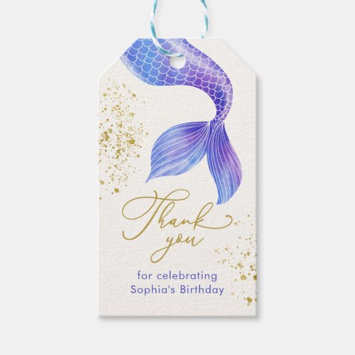 Watercolor Mermaid Tail Birthday Thank You Gift Tags