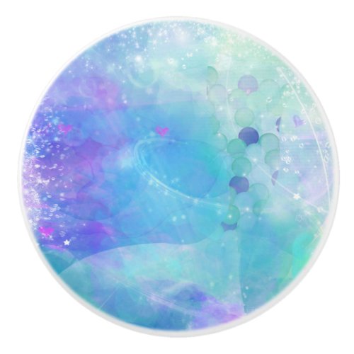 Watercolor Mermaid Tail Fantasy Enchanted Ocean Ceramic Knob