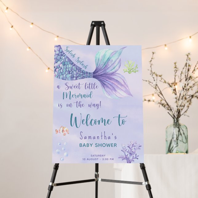Watercolor Mermaid tail Girl Baby shower Welcome Foam Board (In Situ (Stand))