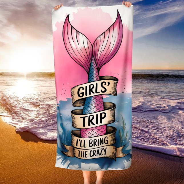 Watercolor Mermaid Tail Girls' Trip Funny Beach Towel (Creator Uploaded)