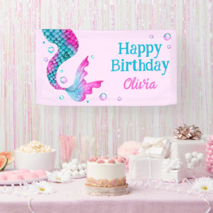 Watercolor Mermaid Tail Under the Sea Birthday Banner