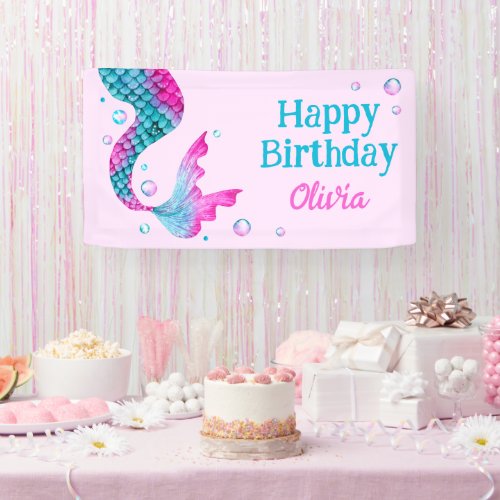 Watercolor Mermaid Tail Under the Sea Birthday Banner