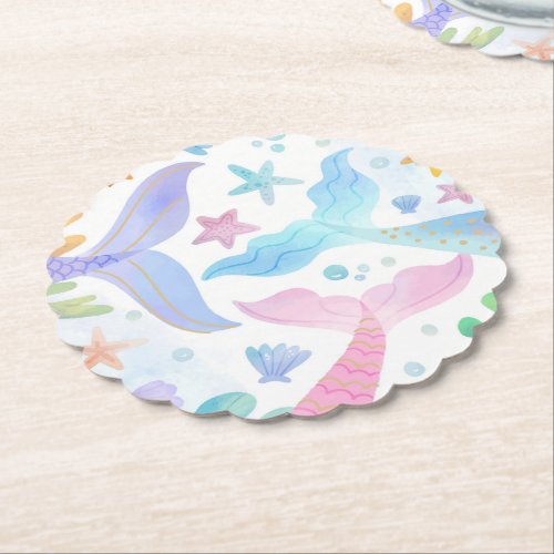 Watercolor Mermaid Tail Under The Sea Party Paper Coaster