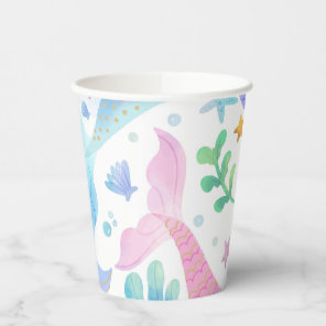Watercolor Mermaid Tail Under The Sea Party Paper Cups