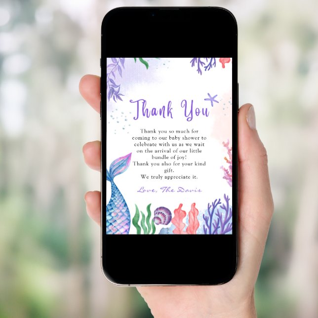 Watercolor Mermaid Thank You Cards (Front Digital)