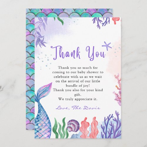 Watercolor Mermaid Thank You Cards