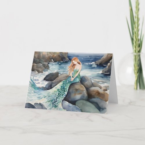 Watercolor Mermaid Thinking Of You Card