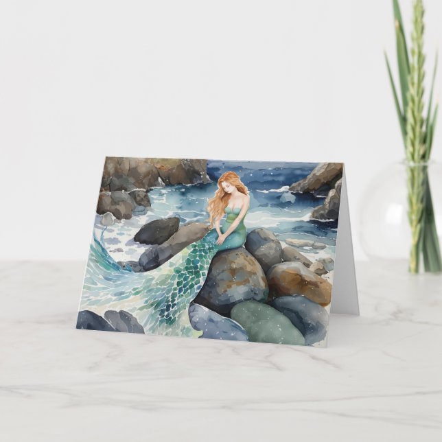 Watercolor Mermaid Thinking Of You Card (Front)