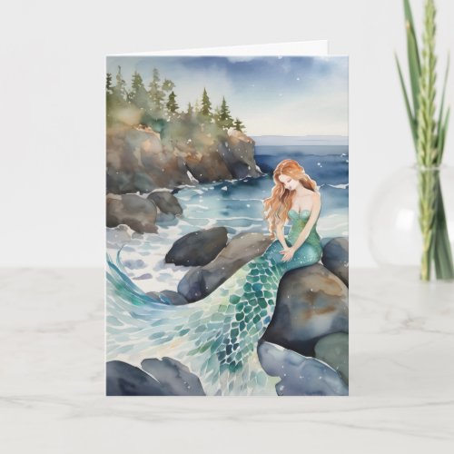 Watercolor Mermaid Thinking Of You Card