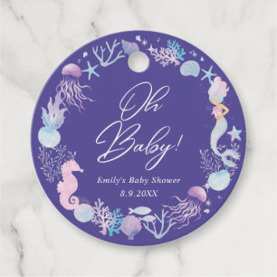 Watercolor Mermaid Under The Sea Baby Shower Favor Tags