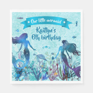 Watercolor Mermaid Under the Sea Birthday Party Napkins