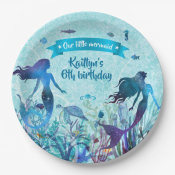 Watercolor Mermaid Under The Sea Birthday Party Paper Plates by starstreamdesign at Zazzle