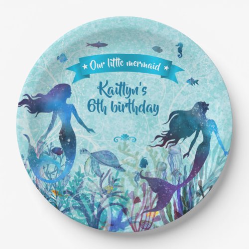 Watercolor Mermaid Under the Sea Birthday Party Paper Plates