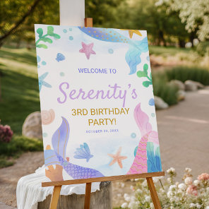 Watercolor Mermaid Under The Sea Birthday Welcome Foam Board