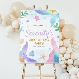 Watercolor Mermaid Under The Sea Birthday Welcome Foam Board