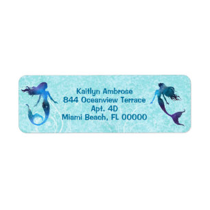 Watercolor Mermaid Under the Sea Label