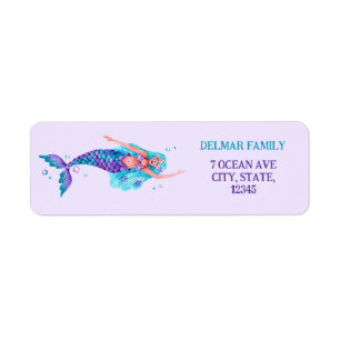 Watercolor Mermaid Under the Sea Return Address Label