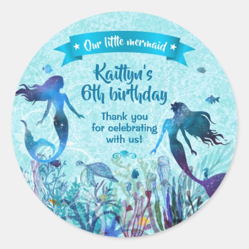 Watercolor Mermaid Under the Sea Thank You Classic Round Sticker