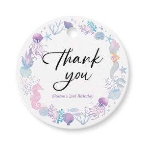 Watercolor Mermaid Under The Sea Thank You Favor Tags