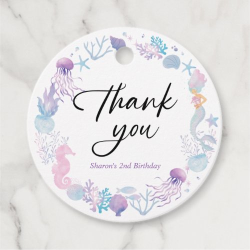 Watercolor Mermaid Under The Sea Thank You Favor Tags