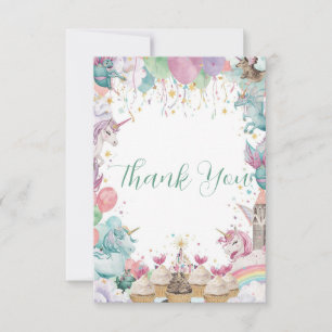 Watercolor Mermaid Unicorn Rainbow Birthday Thank You Card