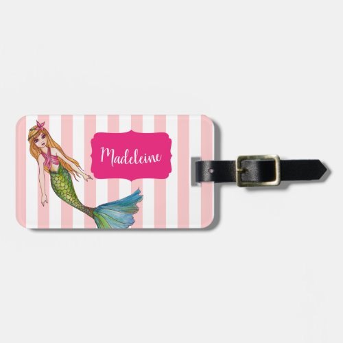 Watercolor Mermaid with Long Blonde Hair Luggage Tag