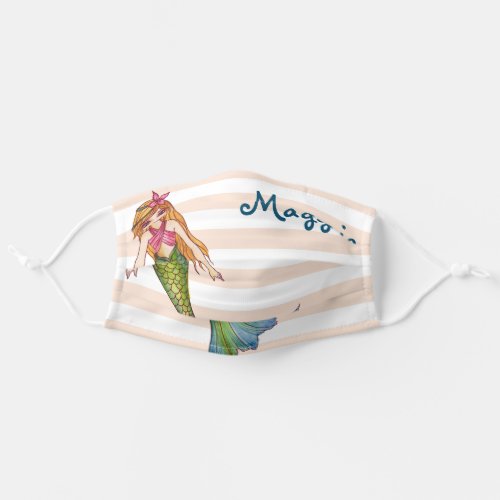 Watercolor Mermaid with Long Blonde Hair Stripes Adult Cloth Face Mask