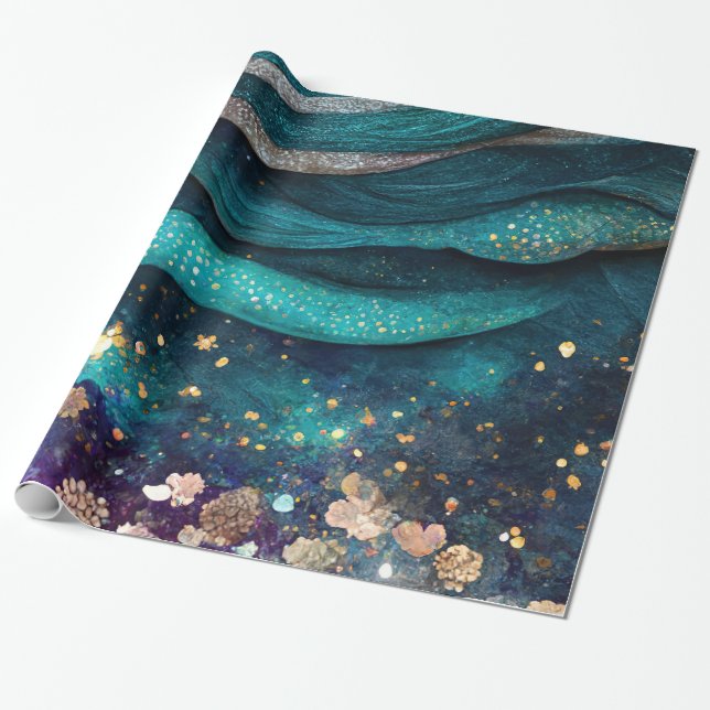 Watercolor mermaid wrapping paper (Unrolled)