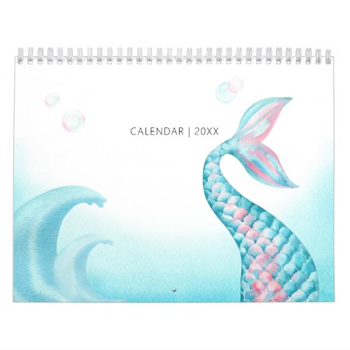 Watercolor Mermaid Yearly Kids  Family Calendar