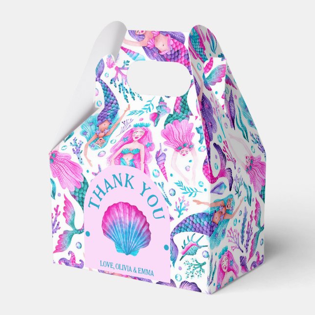 Watercolor Mermaids Joint Sisters Birthday Favor Boxes (Back Side)