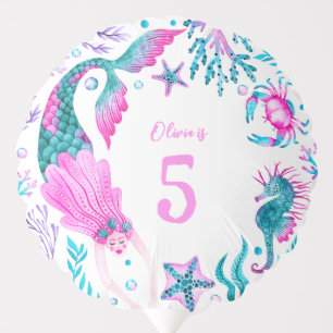 Watercolor Mermaids, Sea Shells + Ocean Creatures Balloon
