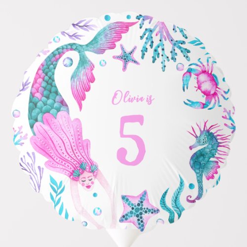 Watercolor Mermaids Sea Shells  Ocean Creatures Balloon