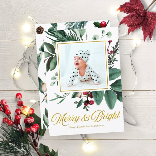 Watercolor Merry And Bright Christmas Photo Invitation