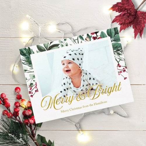 Watercolor Merry And Bright Christmas Photo Postcard